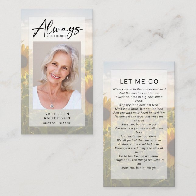 Memorial Prayer Card | Sunflowers (Front/Back)