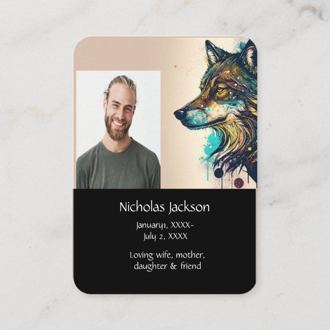 Memorial Prayer Wolf Nature Animal Business Card (Front)