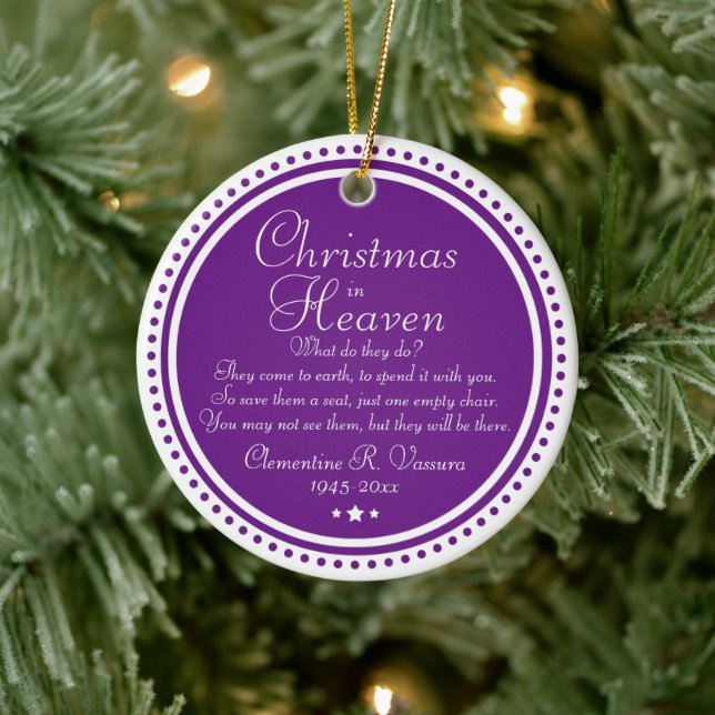 Memorial Purple Christmas In Heaven Photo Ceramic Tree Decoration (Tree)