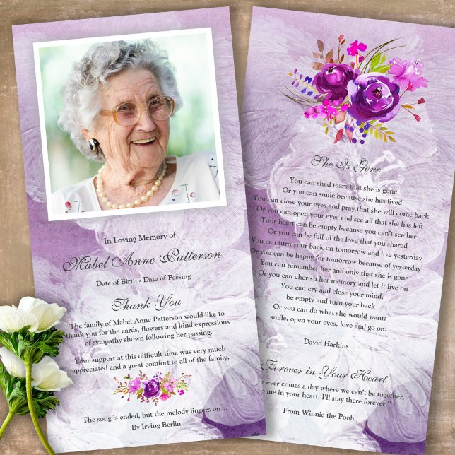 Memorial Purple Sympathy Funeral Thank You Card (Sympathy Photo Celebration of Life, In Loving Memory, Forever in our Hearts Funeral thank you cards)