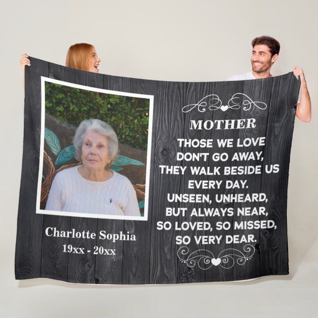 memorial quote for mum Custom Photo and name Fleece Blanket (In Situ)