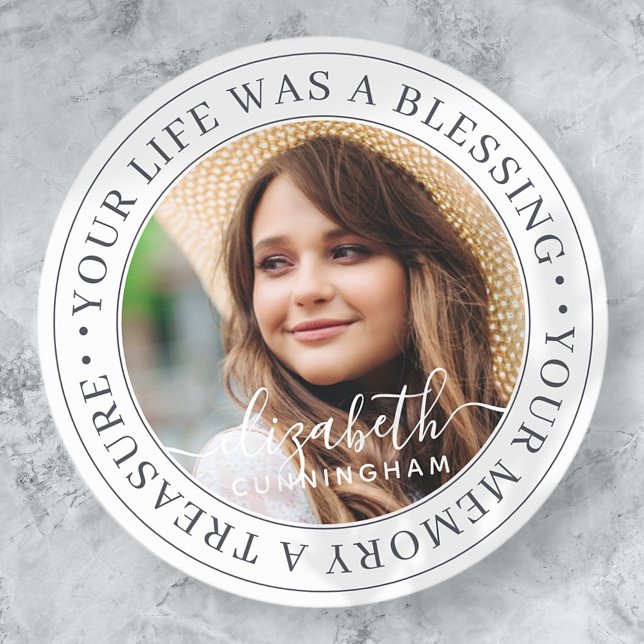 Memorial Quote Modern Elegant Chic Custom Photo Classic Round Sticker (Creator Uploaded)