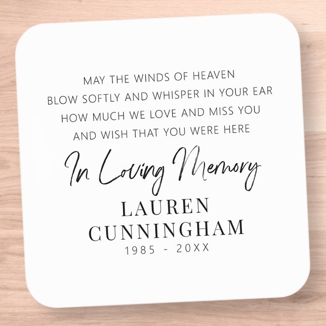 Memorial Quote Modern Elegant Simple Chic Square Sticker (Creator Uploaded)