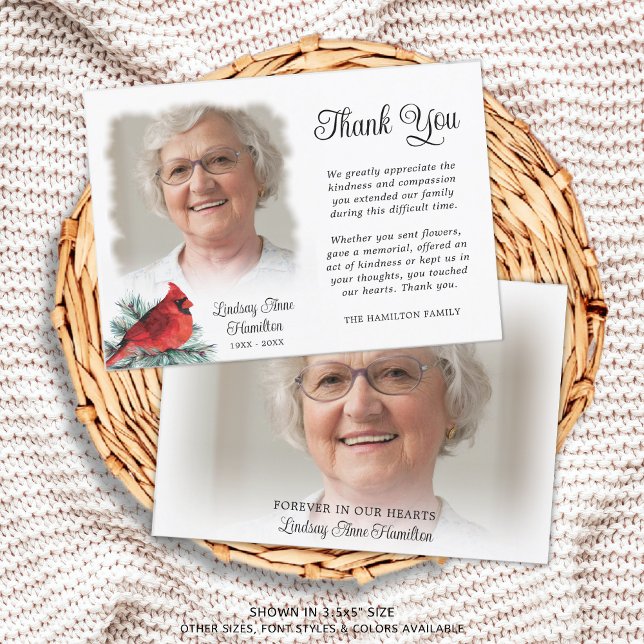 Memorial Red Cardinal Evergreen 2 Photos Thank You (Creator Uploaded)