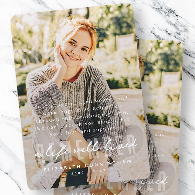 Memorial Remember Modern Simple Elegant Photo Thank You Card (Creator Uploaded)