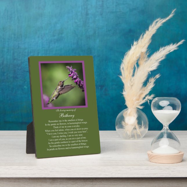Memorial Remembrance Custom Name Hummingbird Plaque (Side)