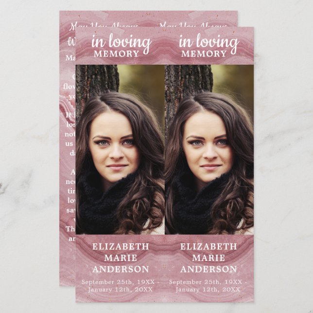 Memorial Rose Quartz 2 Funeral Prayer Bookmark  (Front/Back)