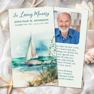Memorial Sailboat Simple Photo Funeral Prayer Card