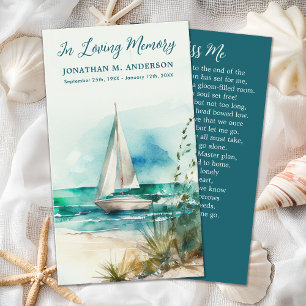 Memorial Sailboat Watercolor Funeral Prayer Card