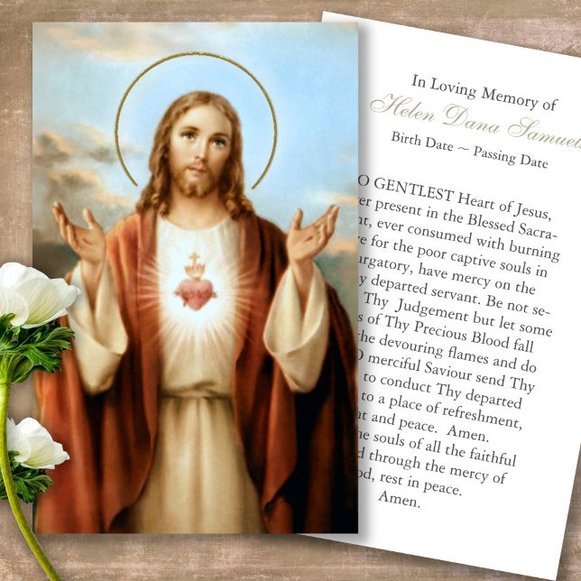Memorial Scared Heart Jesus Prayer Sympathy Cards (catholic, religious, celebration of life, in loving memory of, prayer cards for bereavement)