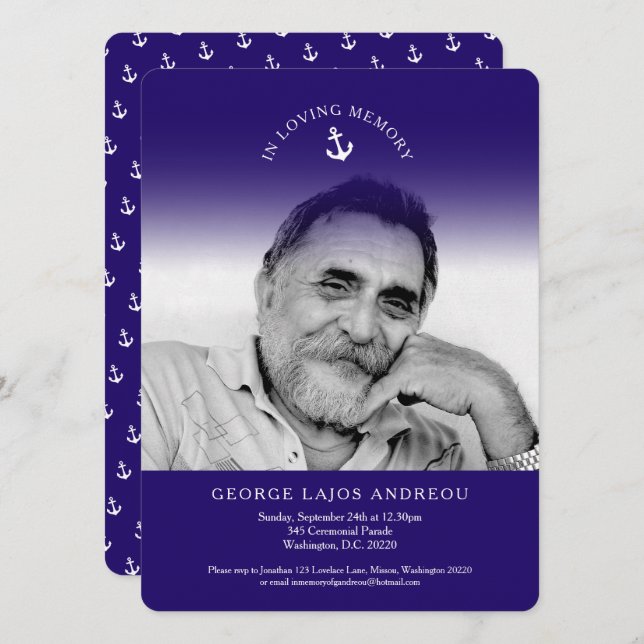 Memorial service anchor sea funeral invitations (Front/Back)