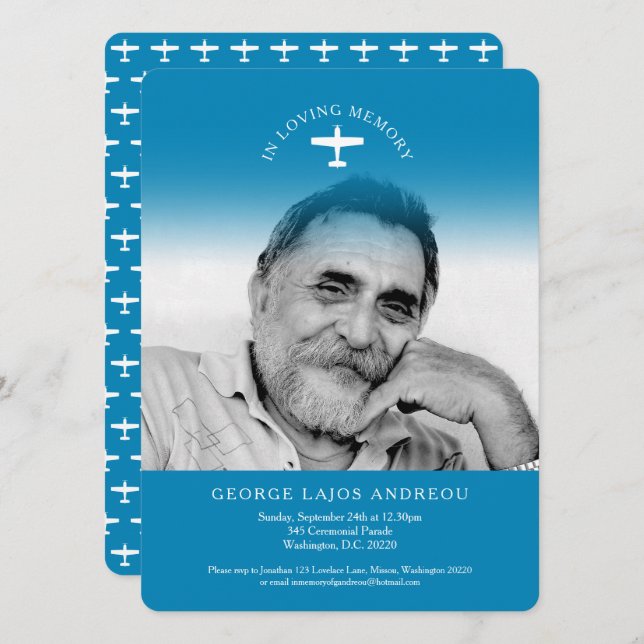 Memorial service aviation funeral invitations (Front/Back)