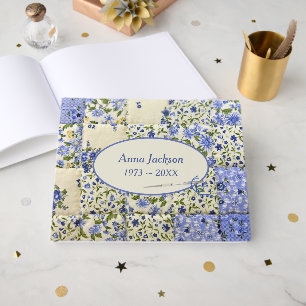 Memorial Service Blue Cornflower Patchwork Quilt Guest Book