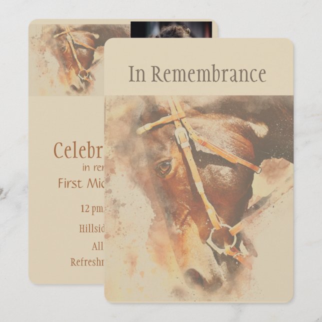Memorial Service Classic Watercolor Horse Invitation (Front/Back)