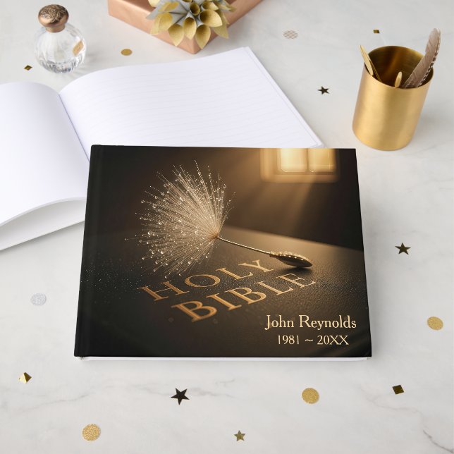 Memorial Service Dandelion On a Bible Guest Book (Front Open)