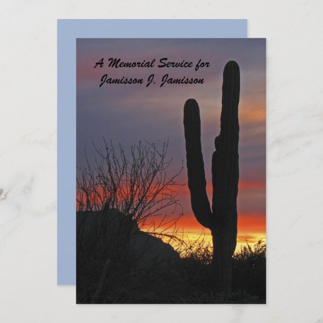 Memorial Service Desert Southwest Cactus at Sunset Invitation (Front/Back)
