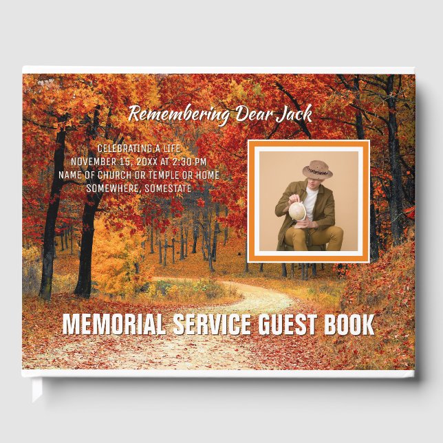 Memorial Service Fall Forest Autumn Add Your Photo Guest Book (Front)
