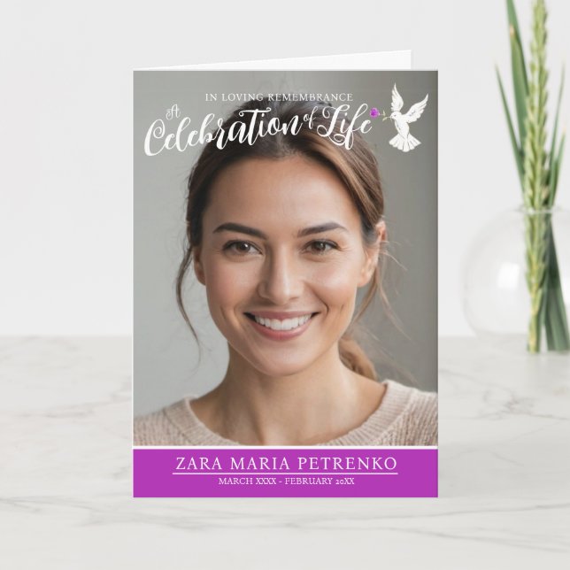 Memorial service funeral dove purple rose photo programme (Front)