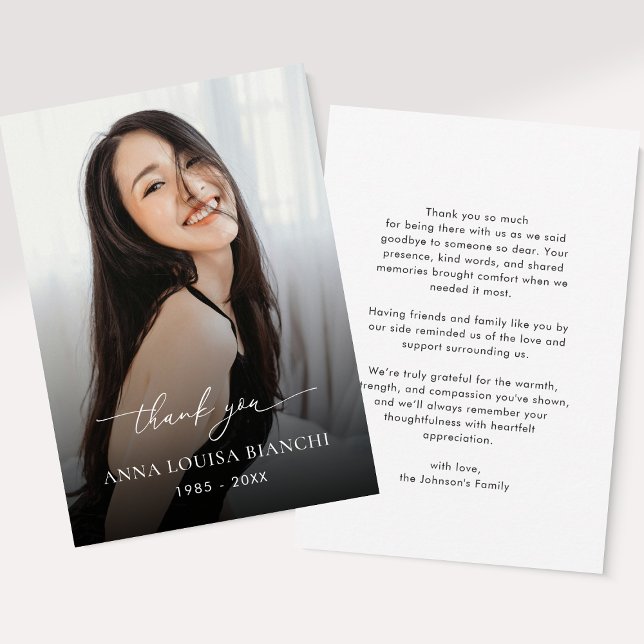 Memorial Service Funeral Photo Celebration of Life Thank You Card (Creator Uploaded)
