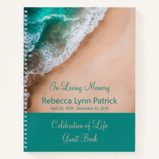 Memorial Service Guestbook Waves Washing Seashore Notebook