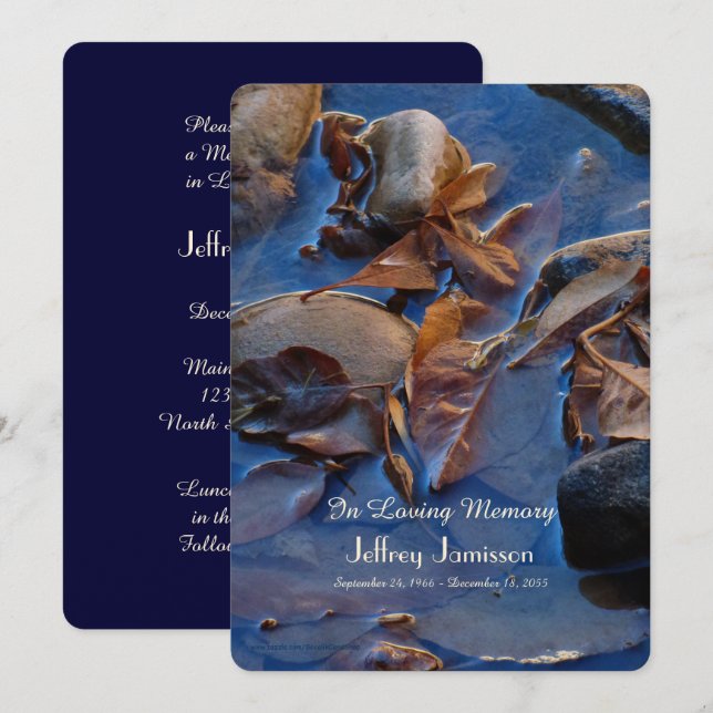 Memorial Service Invitation, Leaves in Water Invitation (Front/Back)
