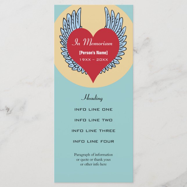 Memorial service invitation or program card (Front)