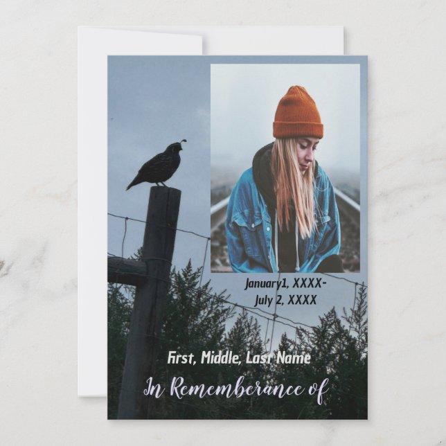 Memorial Service Invite California Quail Bird (Front)