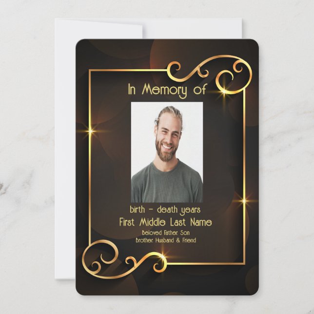 Memorial Service Invite Classic Modern Black Gold  (Front)