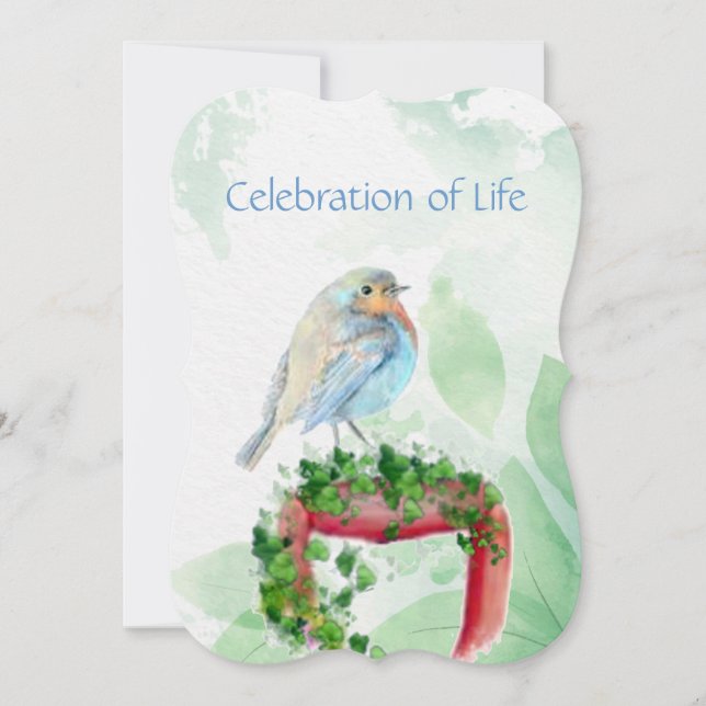 Memorial Service Invite European Robin Bird (Front)