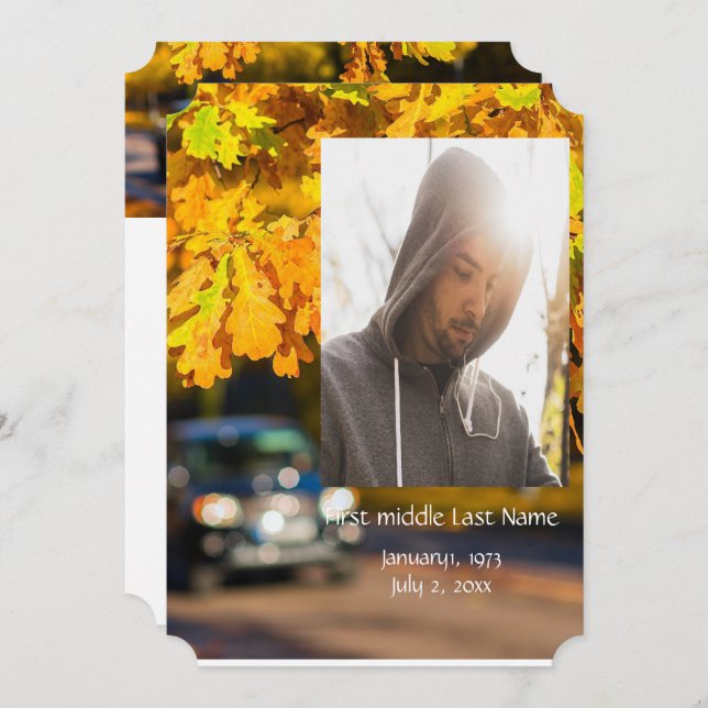 Memorial Service Invite Fall Leaves Car Road (Front/Back)