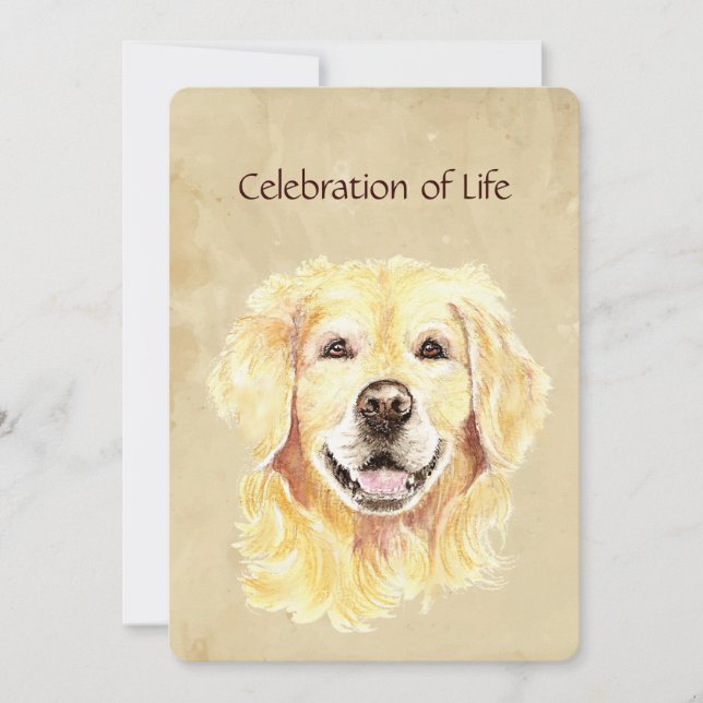 Memorial Service Invite Golden Retriever Dog Pet (Front)