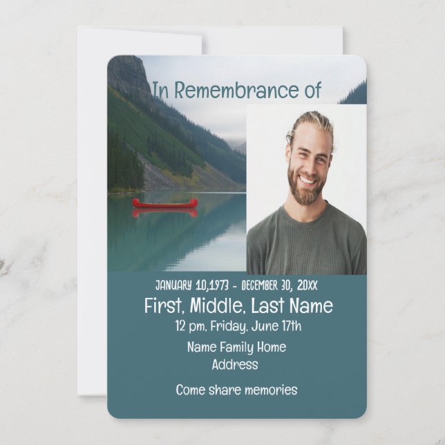 Memorial Service Invite Lake Red Canoe (Front)