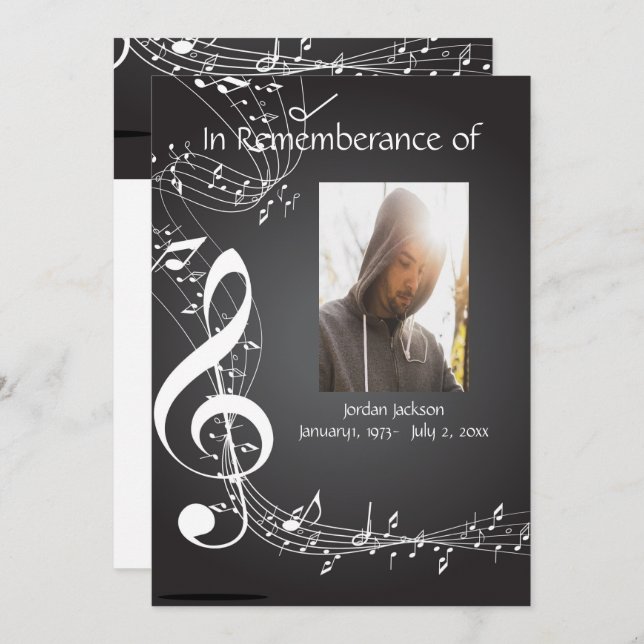 Memorial Service Invite Music Notes Custom (Front/Back)