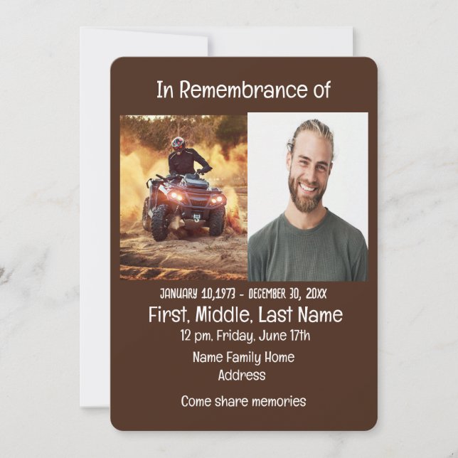 Memorial Service Invite Quad Dirt Motor Bike (Front)
