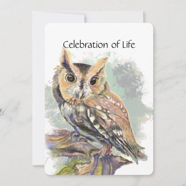 Memorial Service Invite Screech Owl Bird Animal (Front)