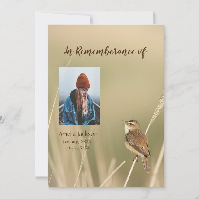 Memorial Service Invite Sparrow Bird Watcher  (Front)