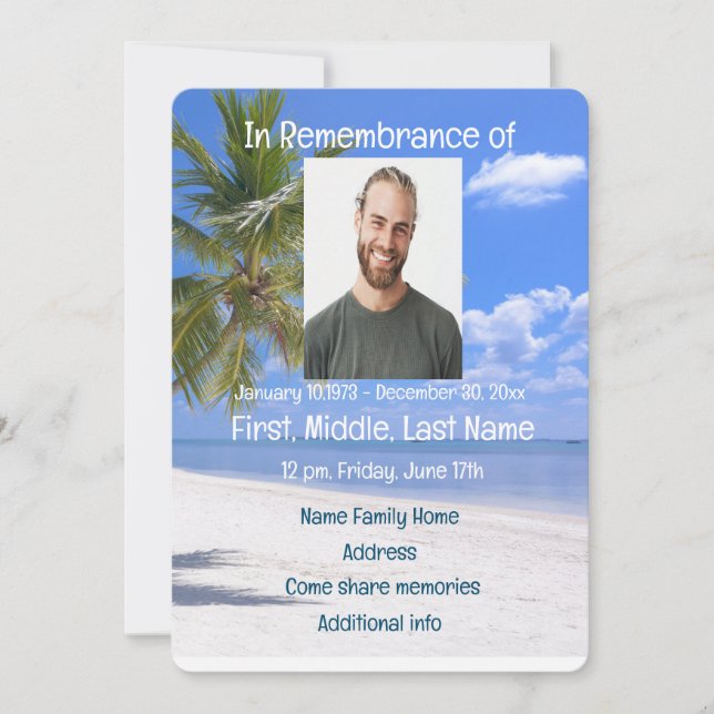 Memorial Service Invite  Tropical Beach Paradise  (Front)