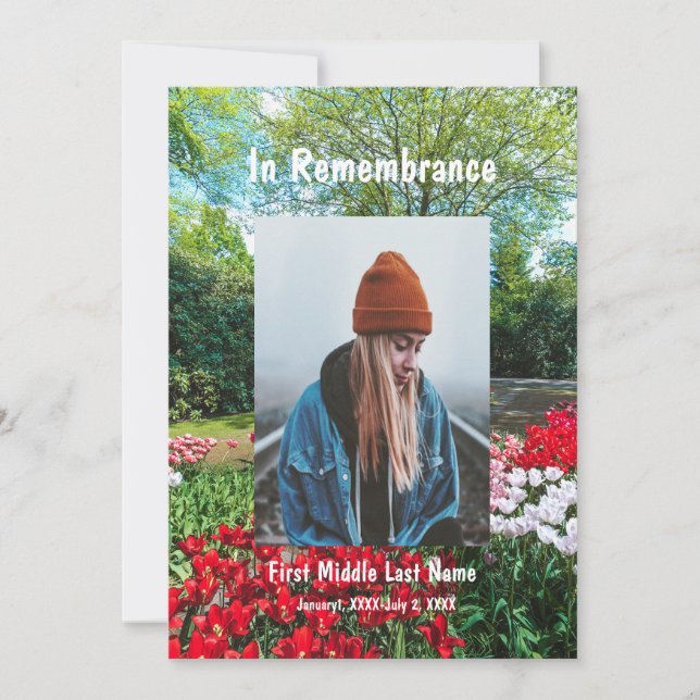 Memorial Service Invite Tulips Garden Flowers (Front)