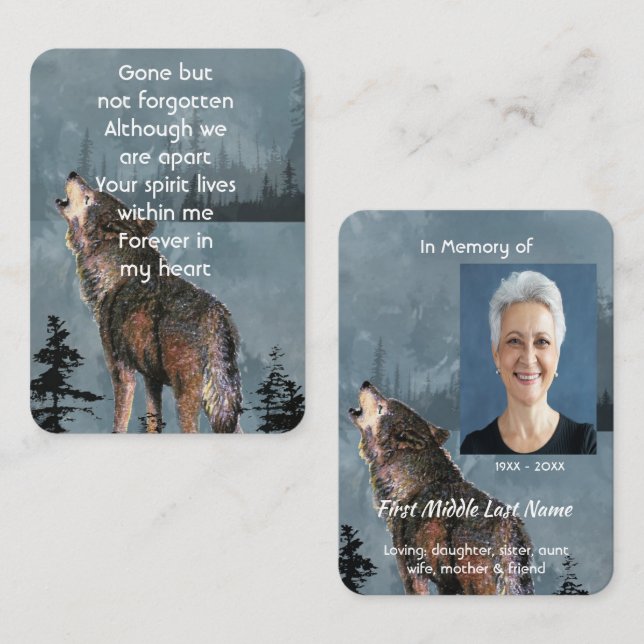 Memorial Service Invite Watercolor Howling Wolf (Front/Back)
