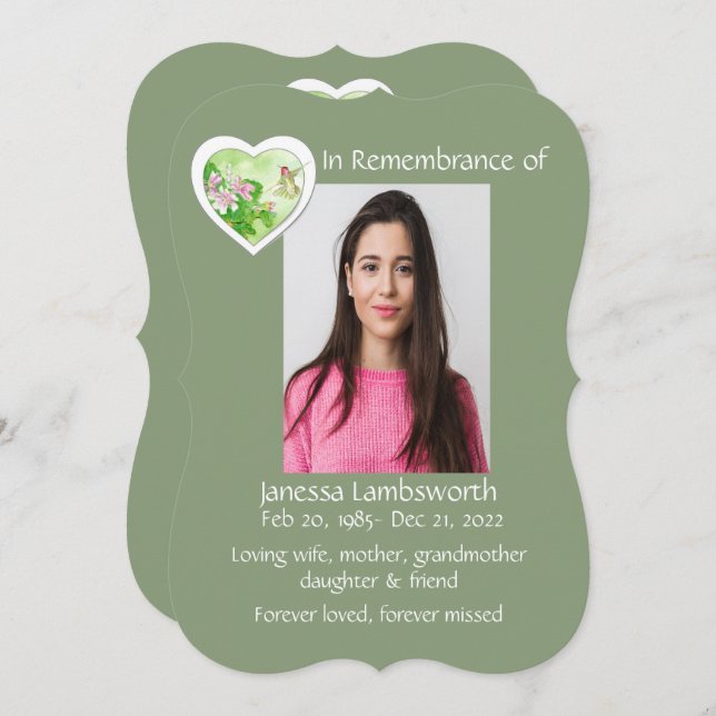 Memorial Service Invite Watercolor Hummingbird (Front/Back)