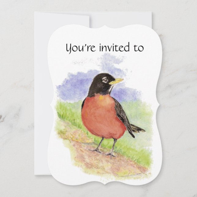 Memorial Service Invite Watercolor Robin Bird (Front)
