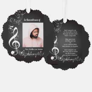 Memorial Service Keepsake Music Notes background O Tree Decoration Card