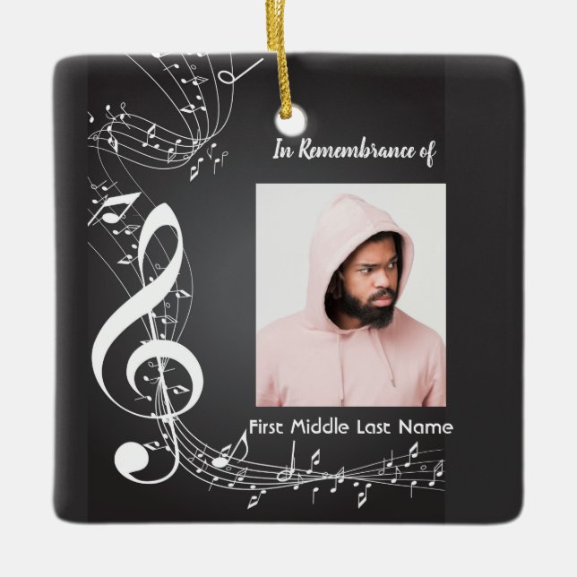 Memorial Service Keepsake Music Notes Ceramic Ornament (Front)