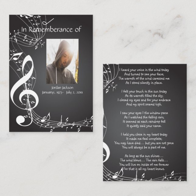 Memorial Service  Music Notes Keepsake Business Card (Front/Back)