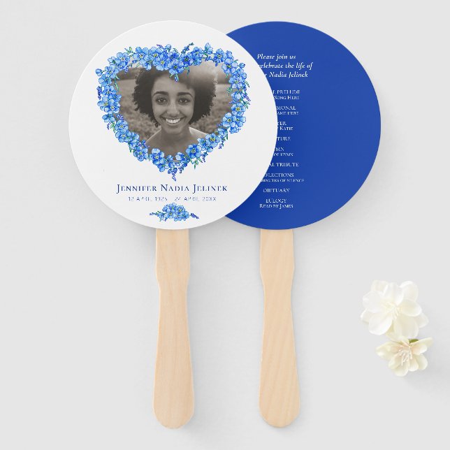 Memorial service photo forget-me-nots program hand fan (Front and Back)