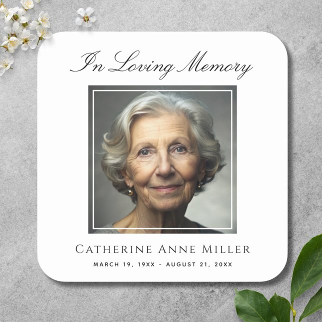 Memorial Service Photo Funeral Tribute Square Square Sticker (Photo Memorial Sticker)