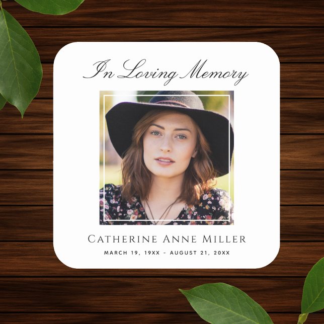 Memorial Service Photo Funeral Tribute Square Sticker (Photo Memorial Sticker Label)