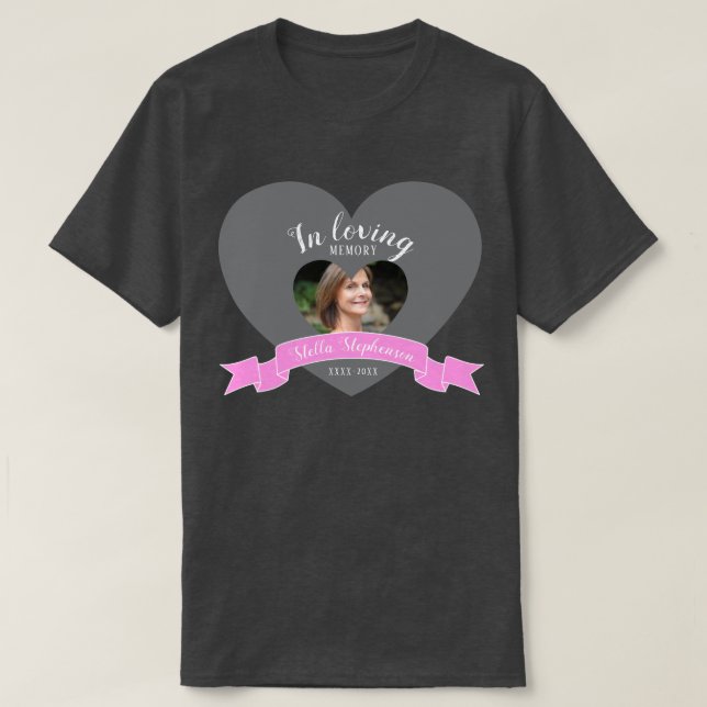 Memorial service photo pink ribbon funeral T-Shirt (Design Front)