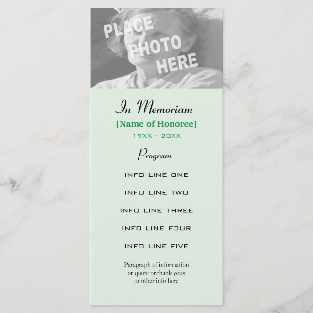 Memorial service photo program card (Front)