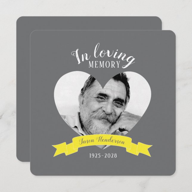 Memorial service photo yellow ribbon invites (Front/Back)